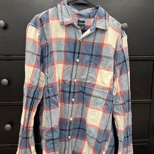 Men's Collared Plaid Shirt, GAP, Size Large
